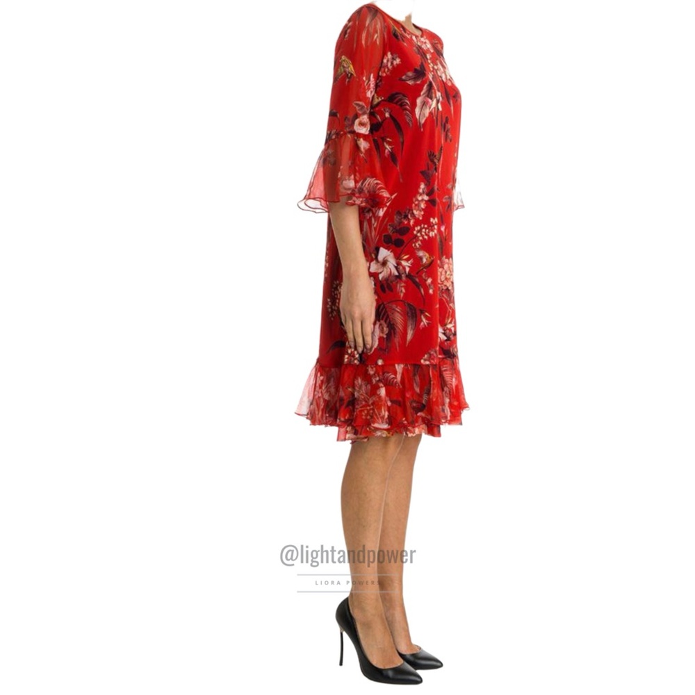 FUZZI™ Hummingbird Red Silk Tulle Dress S EUC - Picture 2 of 10